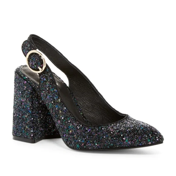 SHELLYS LONDON New Pumps Chic Heel Slingback Sandal Leather Lined Glitter Womens - Picture 2 of 14